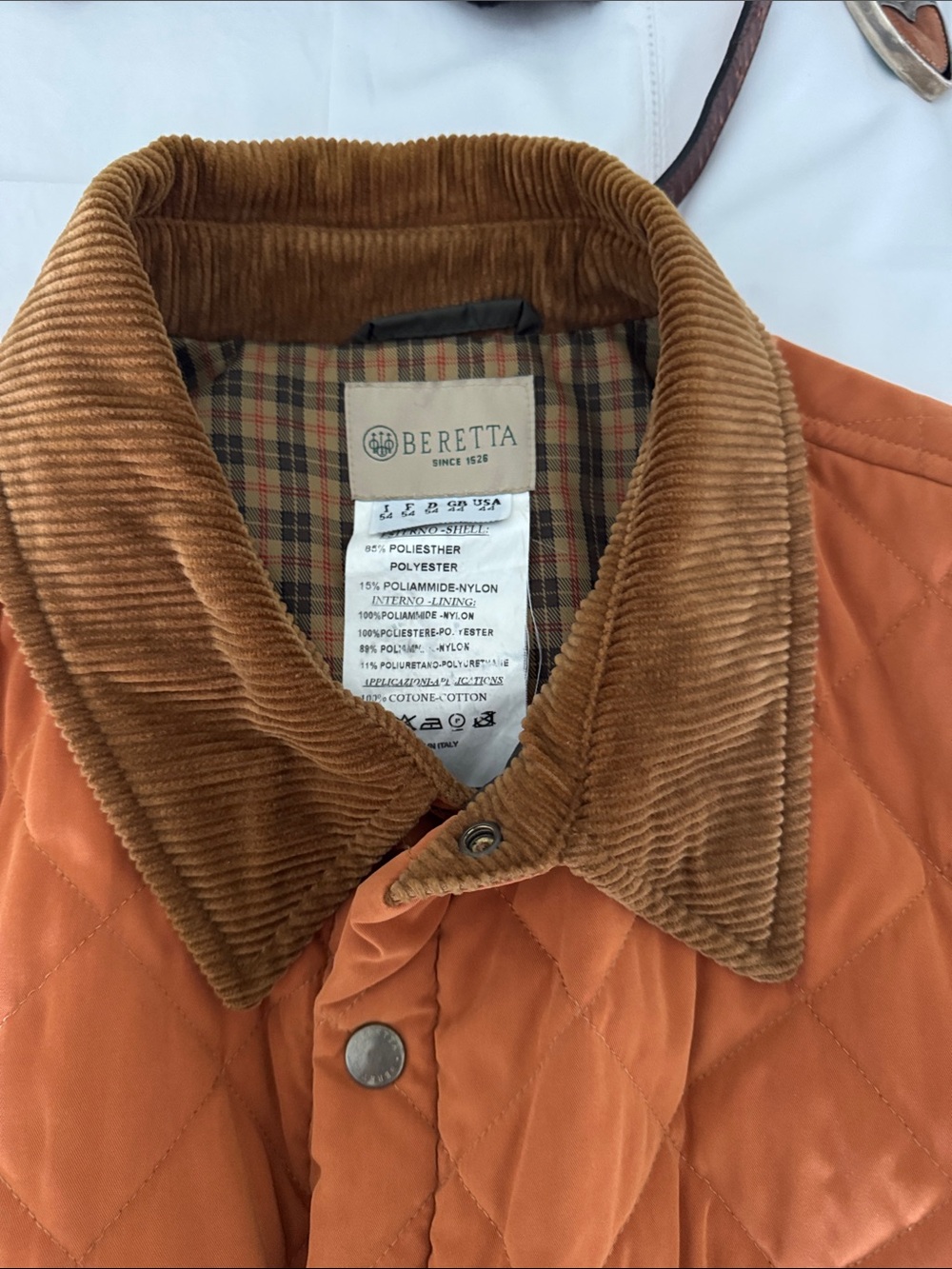 Beretta Men's Quilted Pea Coat in Rust with Corduroy Collar